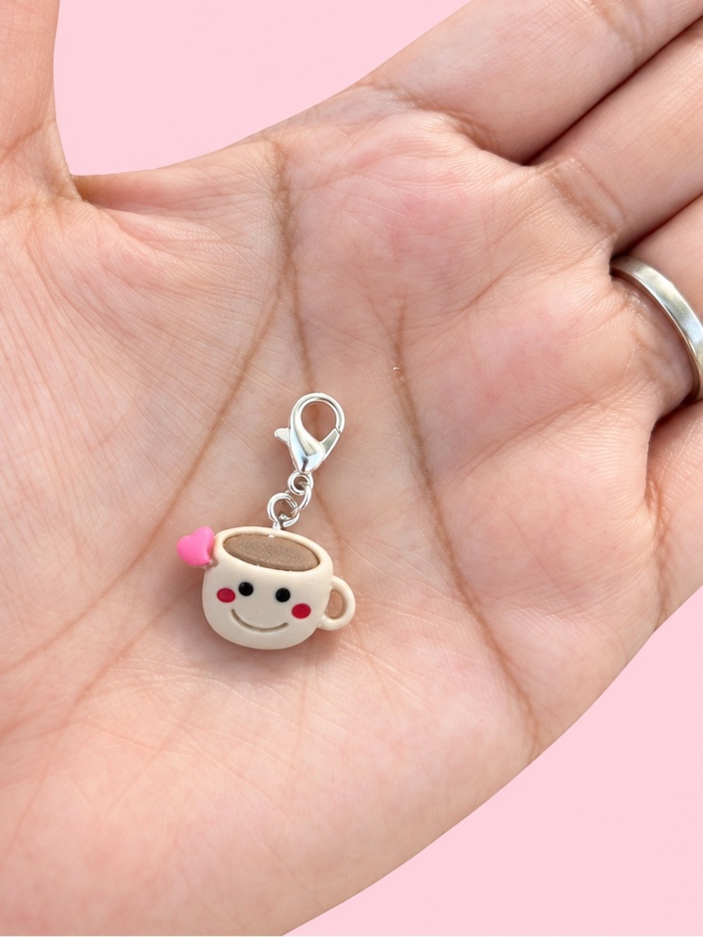 Cute Pink Accent Coffee Cup Charm - Women Accessories